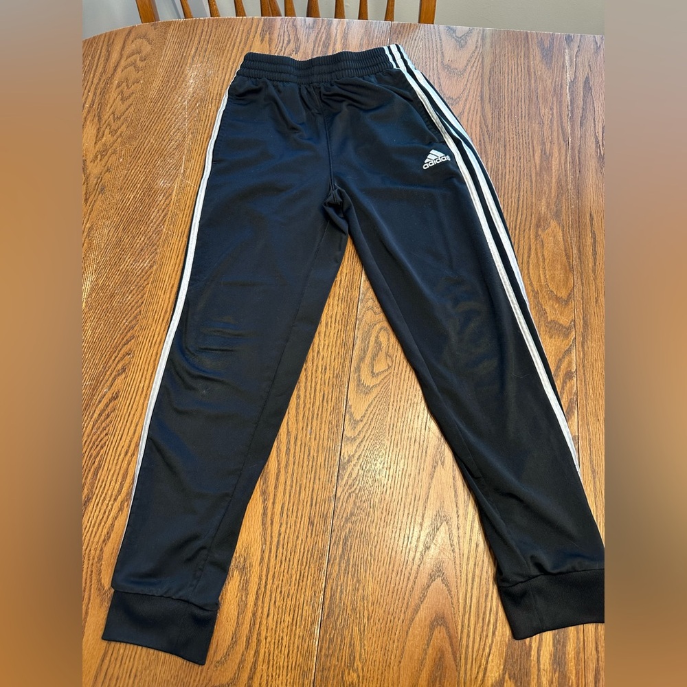 Adidas Youth Black 3-Stripe Track Pants Joggers Size M 10/12